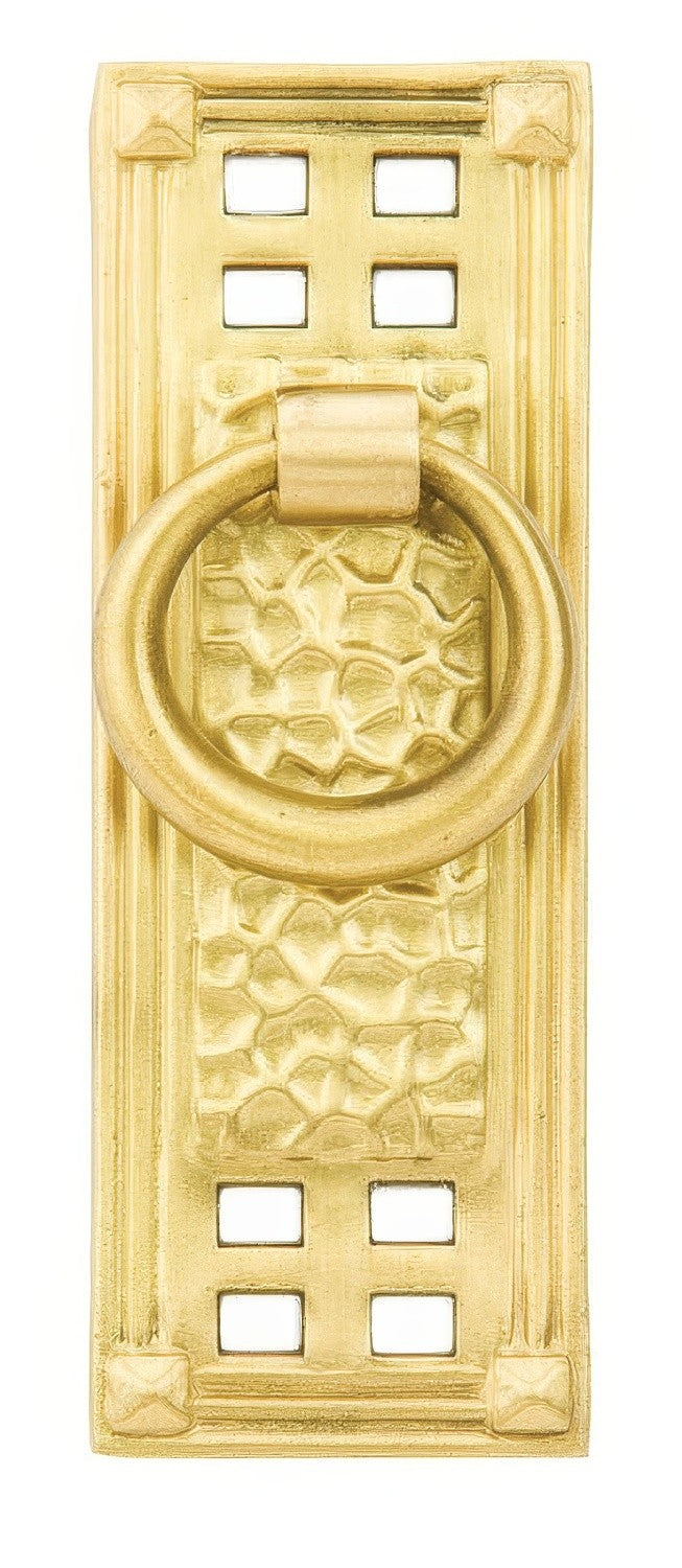 Emtek 86042US4 Hammered 3-1/2" Solid Brass Arts & Crafts Vertical Ring Cabinet Drop Pull Satin Brass