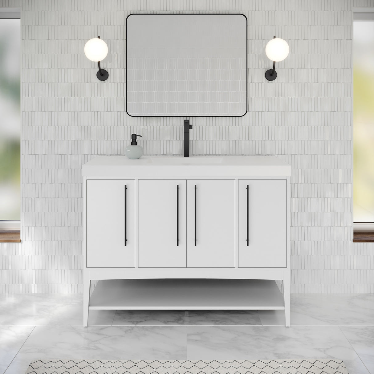 Jeffrey Alexander Tempest 48" White Single Sink Bathroom Vanity with White Resin Top - Single-Hole Faucet Top - VKTEM48WHWDWHRE product image 2
