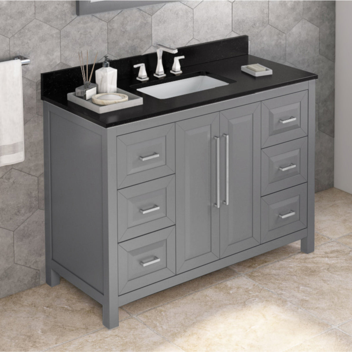 Jeffrey Alexander Cade 48" Grey Single Sink Bathroom Vanity with Black Granite Top - 8 in. Widespread Faucet Top product image 2