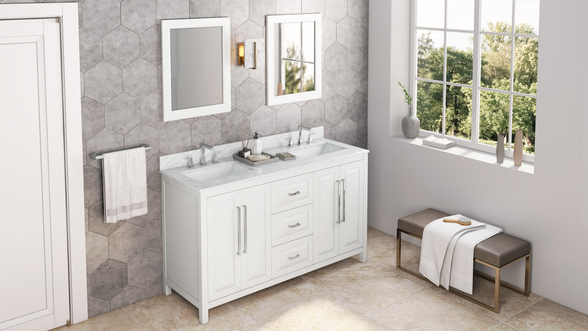 Jeffrey Alexander Cade 60" White Double Sink Bathroom Vanity with White Carrara Marble Top - 8 in. Widespread Faucet Top product image 7