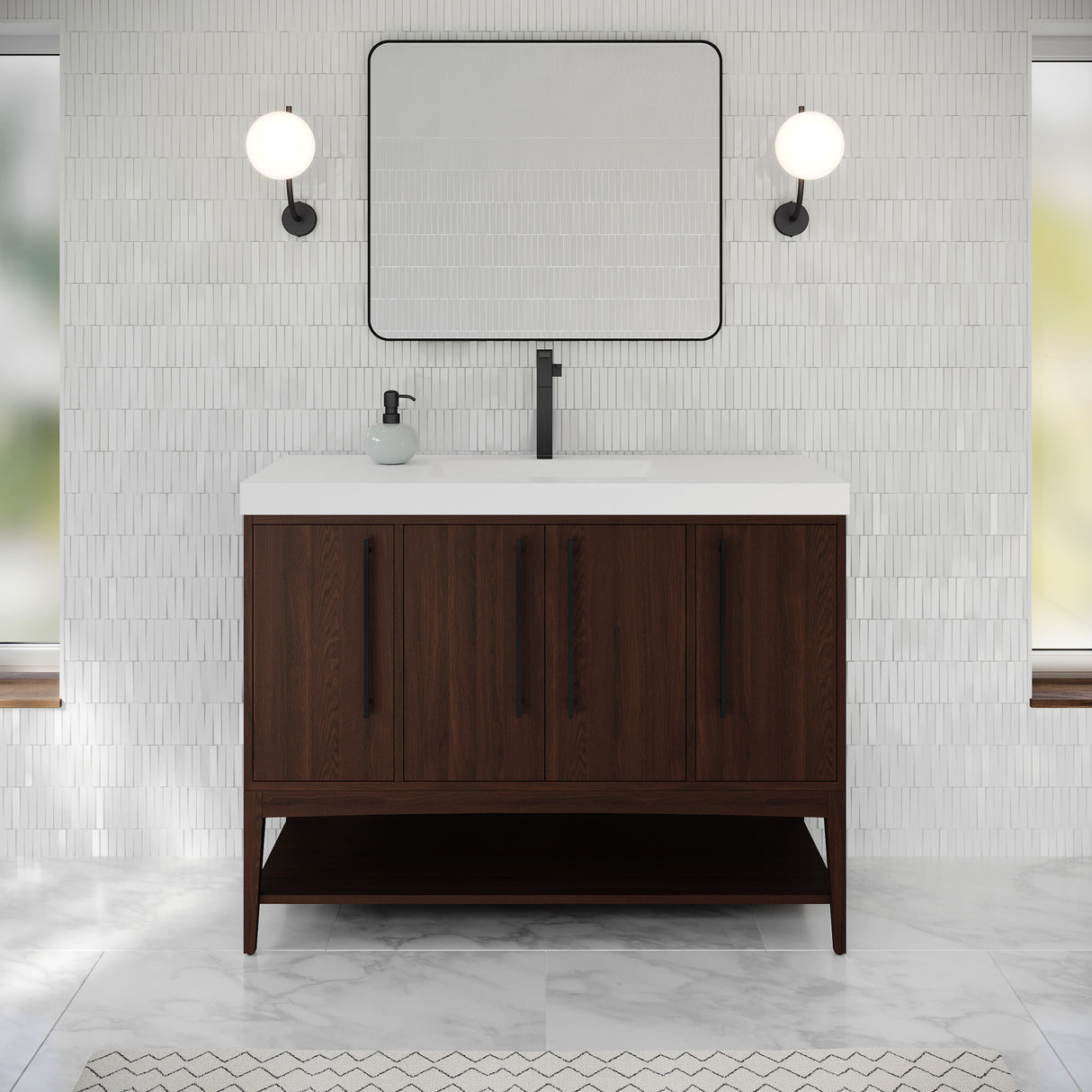 Jeffrey Alexander Tempest 48" Dark Walnut Single Sink Bathroom Vanity with White Resin Top - Single-Hole Faucet Top - VKTEM48DWWDDWRE product image 2