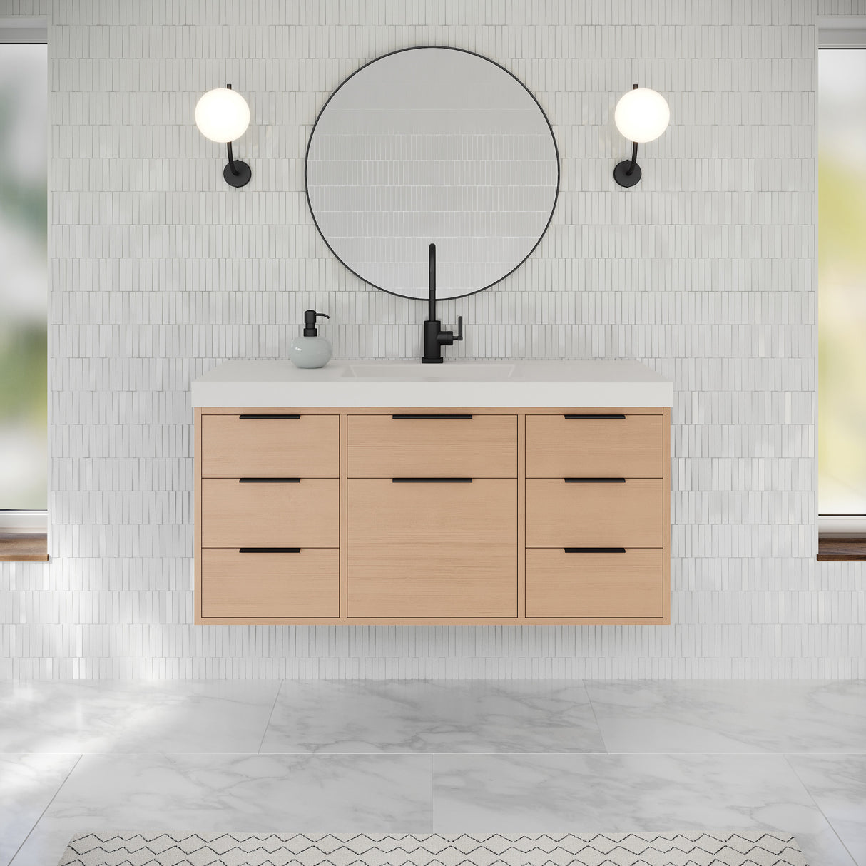 Jeffrey Alexander Gardner 49" Natural Oak Single Sink Bathroom Vanity with White Resin Top - Single-Hole Faucet Top - VKGAR48NORE product image 2