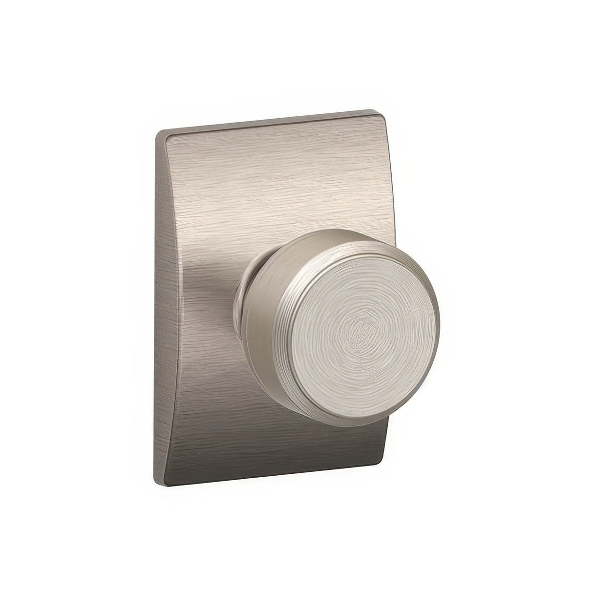 Schlage F10BWE619CEN satin nickel passage door knob
