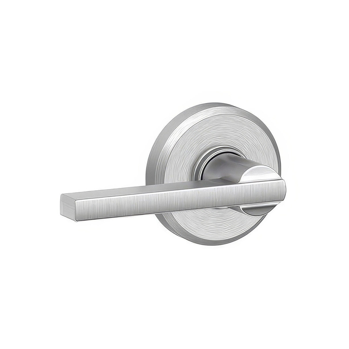 Schlage F10LAT626GSN satin chrome passage door lever