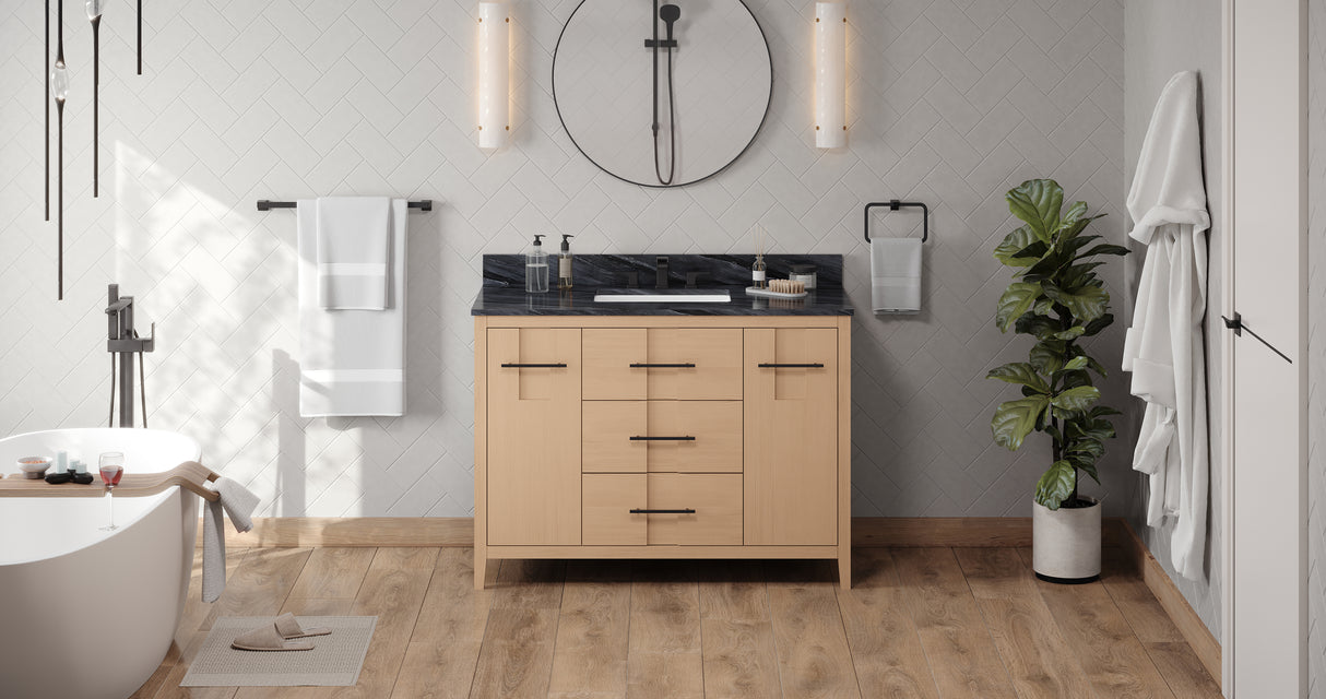 Jeffrey Alexander Katara 48" Natural Oak Single Sink Bathroom Vanity with Grey Marble Top - 8 in. Widespread Faucet Top product image 6