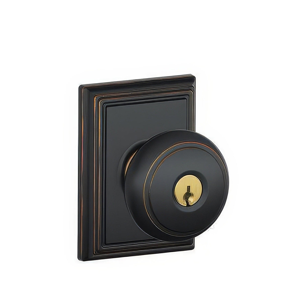 Schlage F51AAND716ADD aged bronze keyed entry door knob