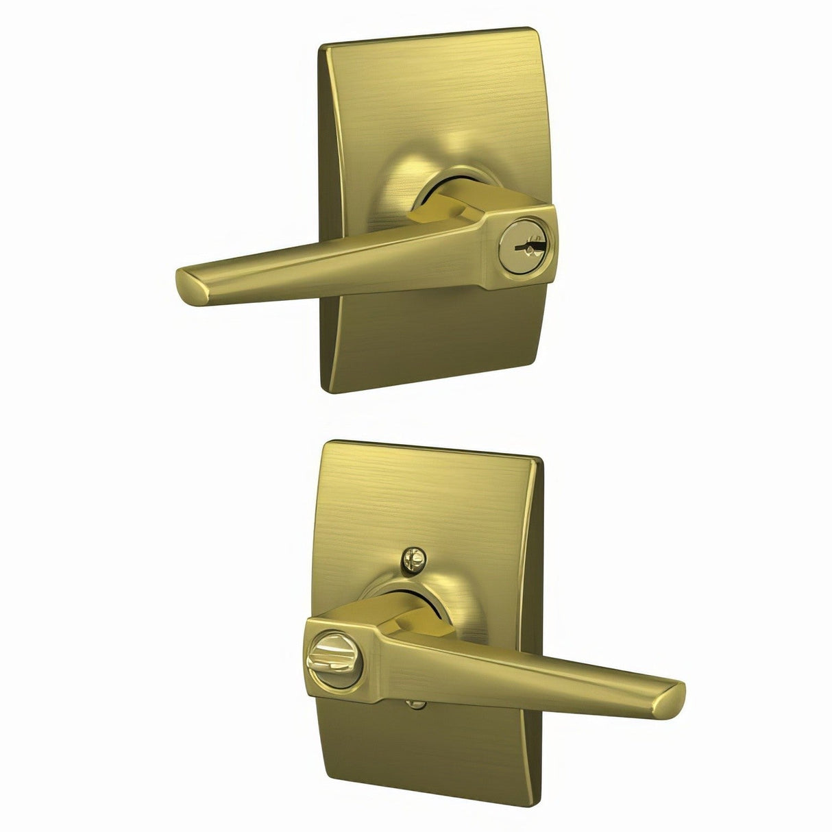 Schlage F51AELR608CEN satin brass keyed entry door lever