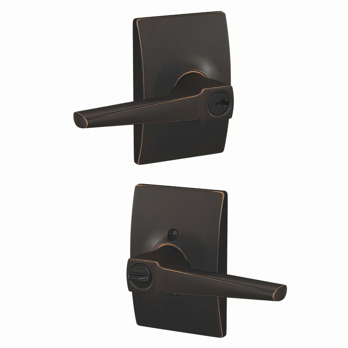 Schlage F51AELR716CEN aged bronze keyed entry door lever