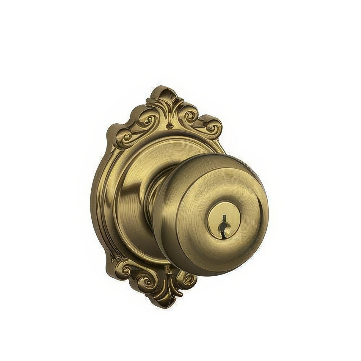 Schlage F51AGEO609BRK antique brass keyed entry door knob
