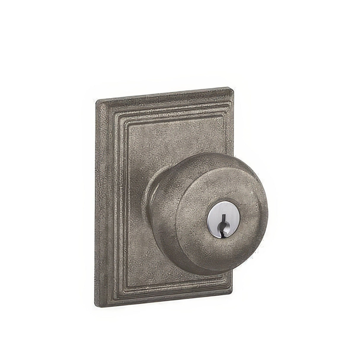 Schlage F51AGEO621ADD distressed nickel keyed entry door knob