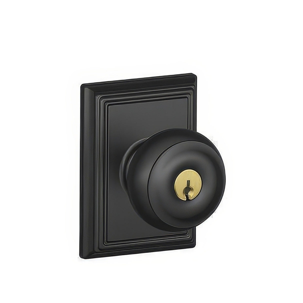 Schlage F51AGEO622ADD matte black keyed entry door knob
