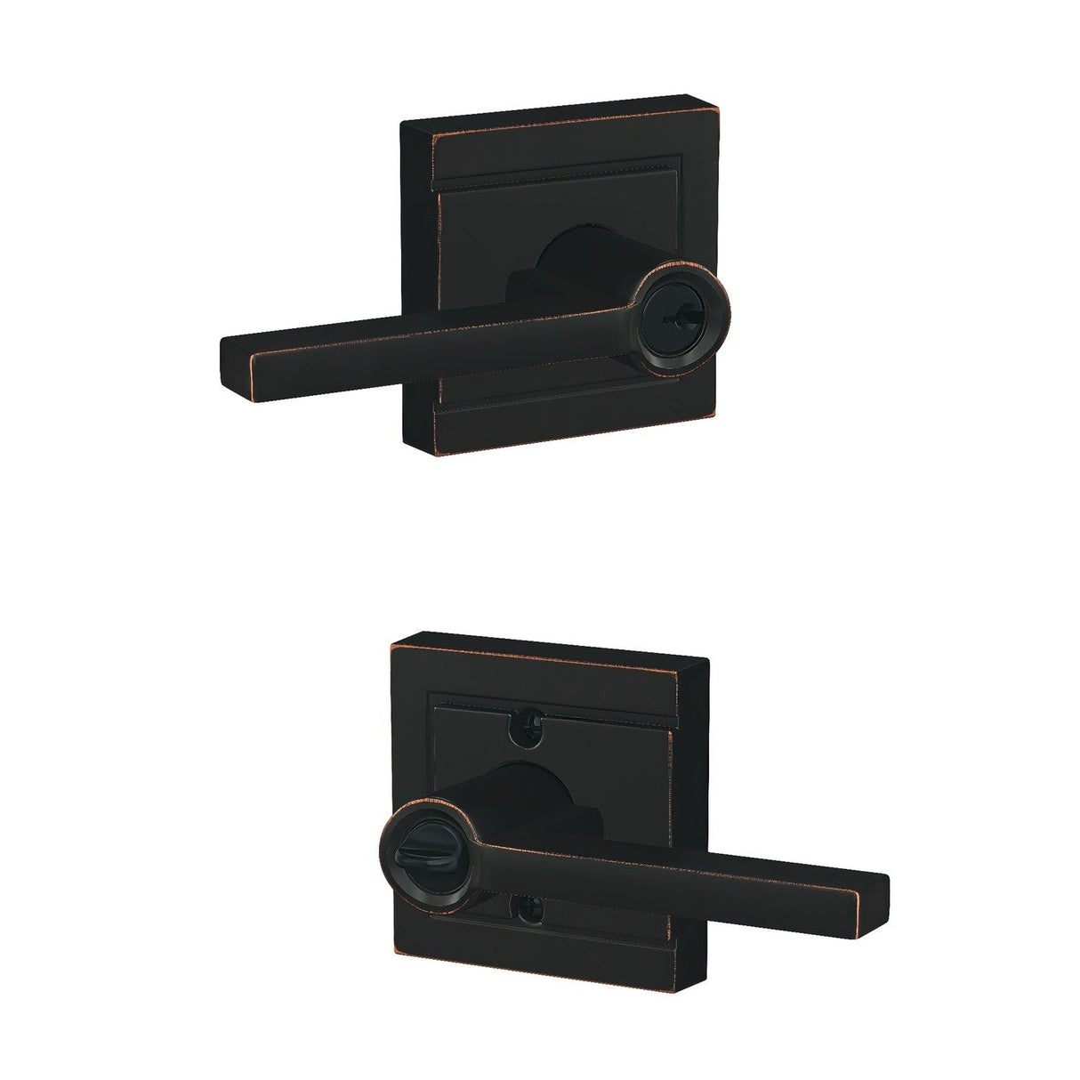 Schlage F51ALAT716ULD aged bronze keyed entry door lever