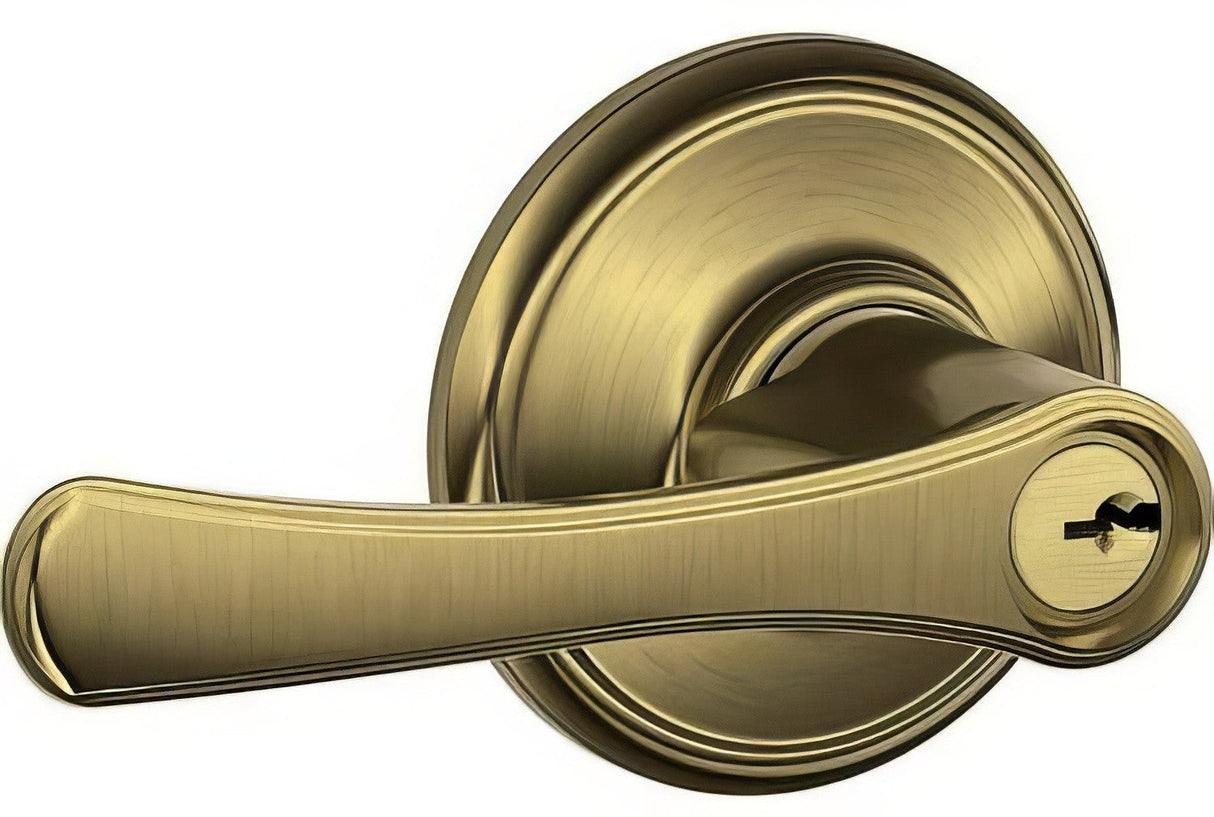 Schlage F51AVLA609 antique brass keyed entry door lever