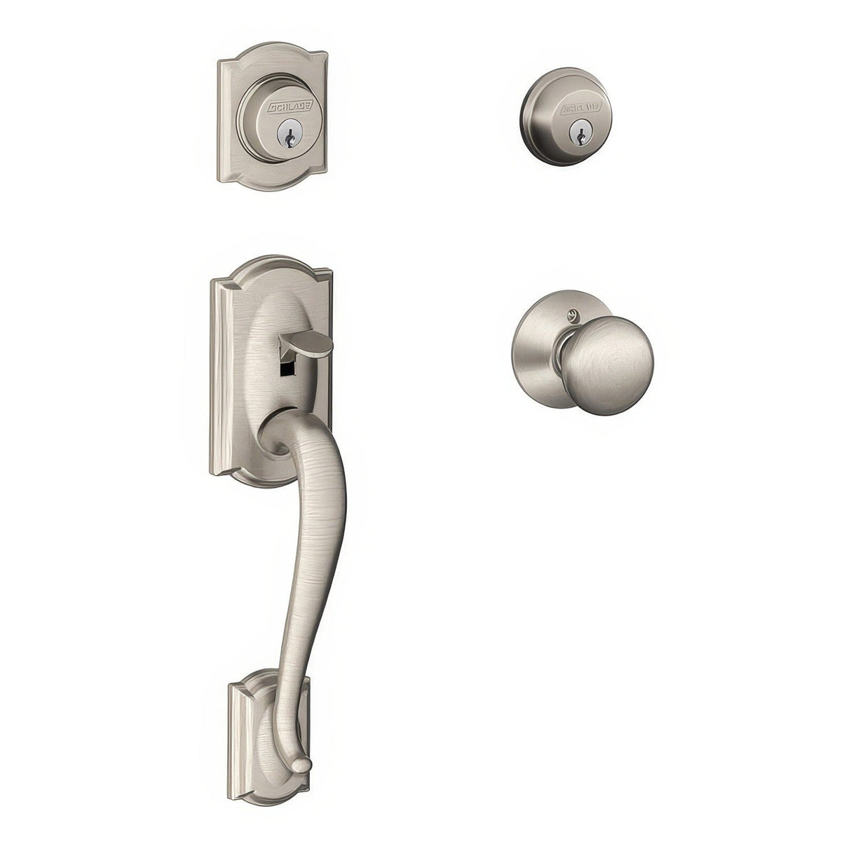 Schlage F62CAM619PLY satin nickel double cylinder handleset