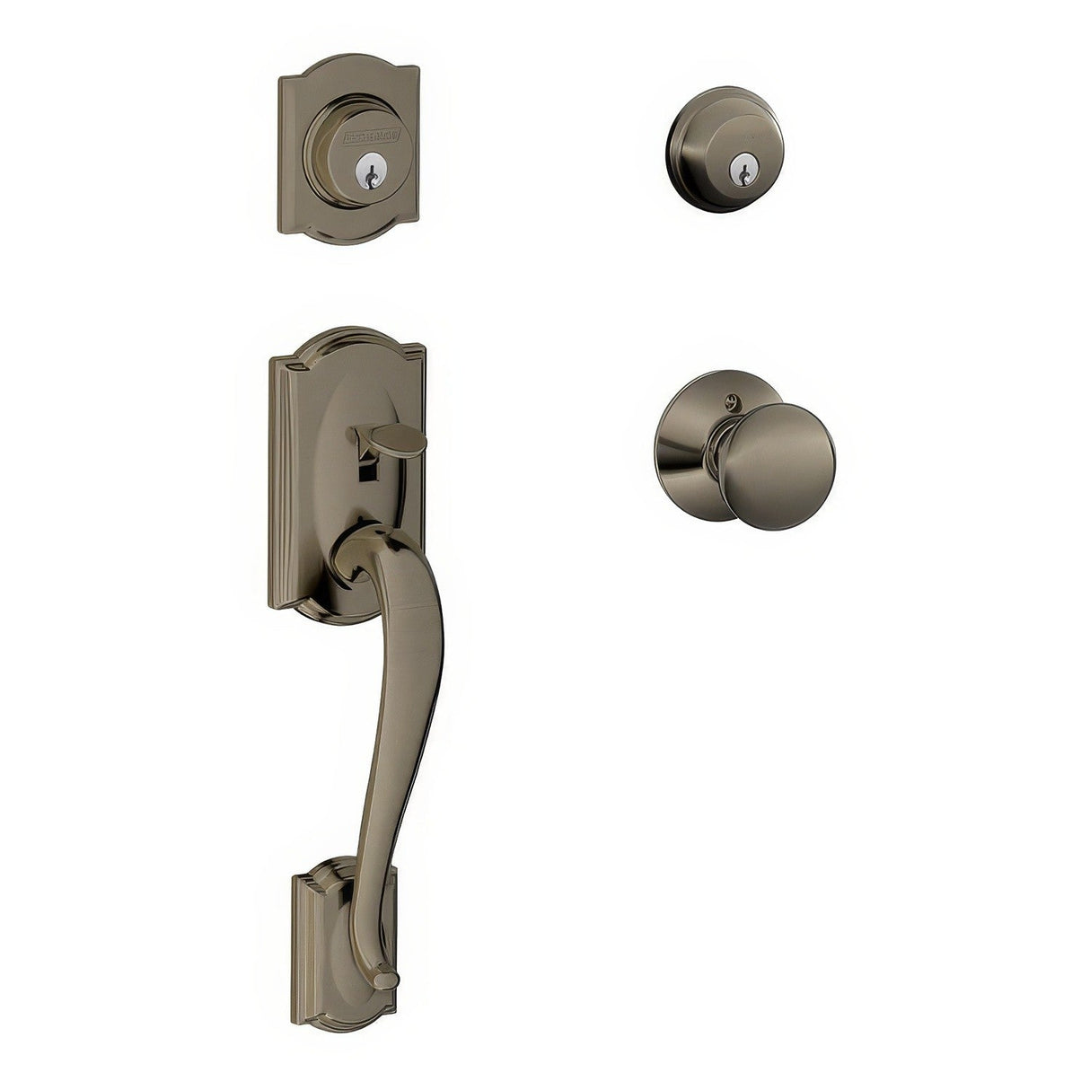Schlage F62CAM620PLY antique pewter double cylinder handleset