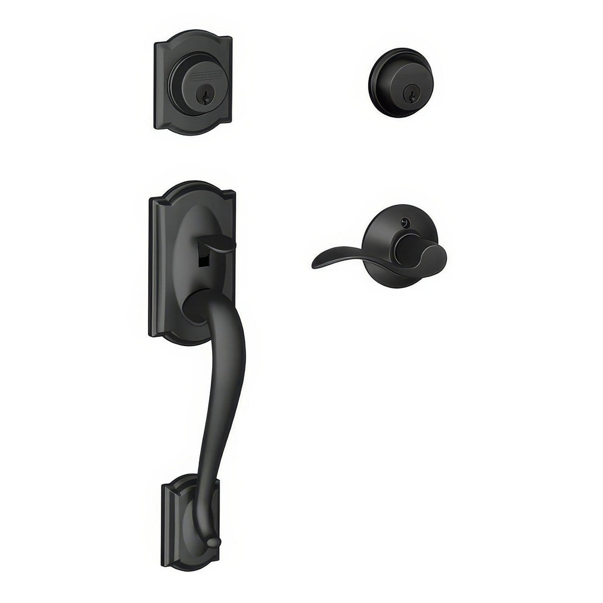 Schlage F62CAM622ACCRH matte black double cylinder handleset