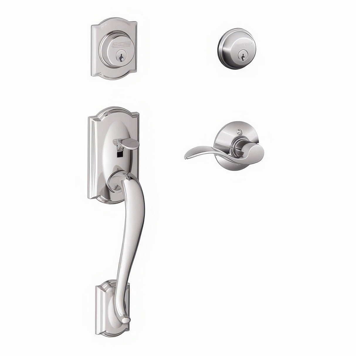 Schlage F62CAM625ACCRH bright chrome double cylinder handleset