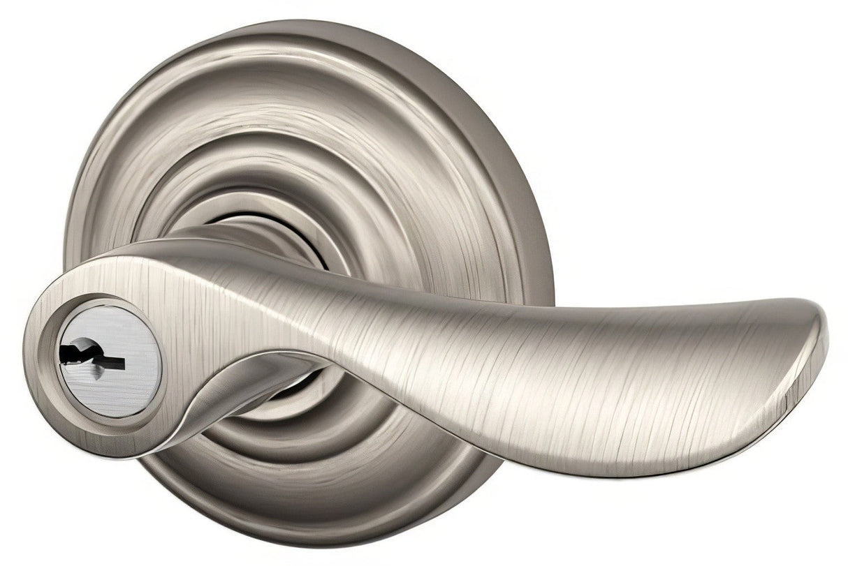 Schlage F80CHP619ANDLH satin nickel storeroom door lever