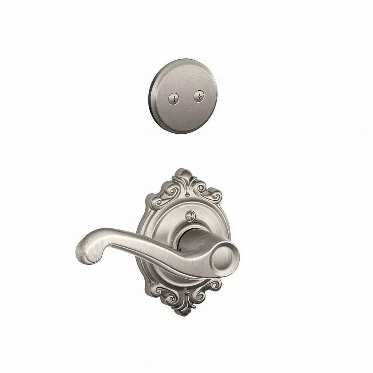Schlage F94FLA619BRKLH satin nickel dummy interior pack