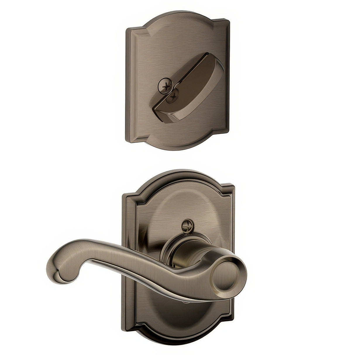 Schlage F94FLA620CAMRH antique pewter dummy interior pack