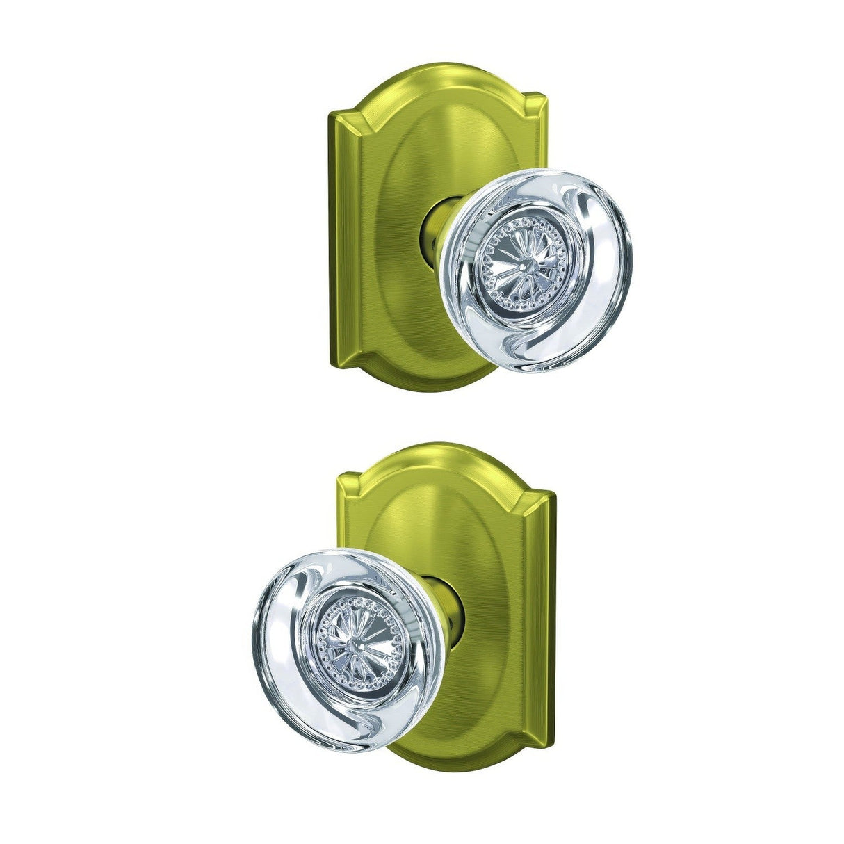 Schlage FC172HOB608CAM satin brass pair of dummy door knob