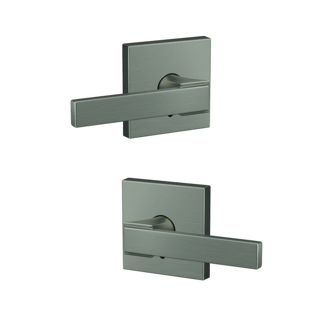 Schlage FC172NBK619COL satin nickel pair of dummy door lever
