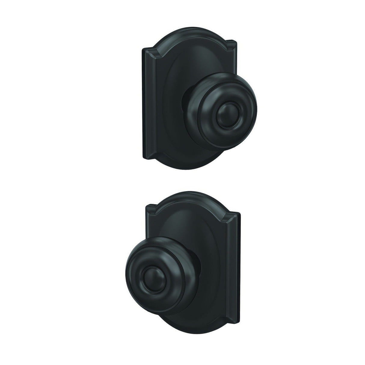 Schlage FC21GEO622CAM matte black passage & privacy door knob