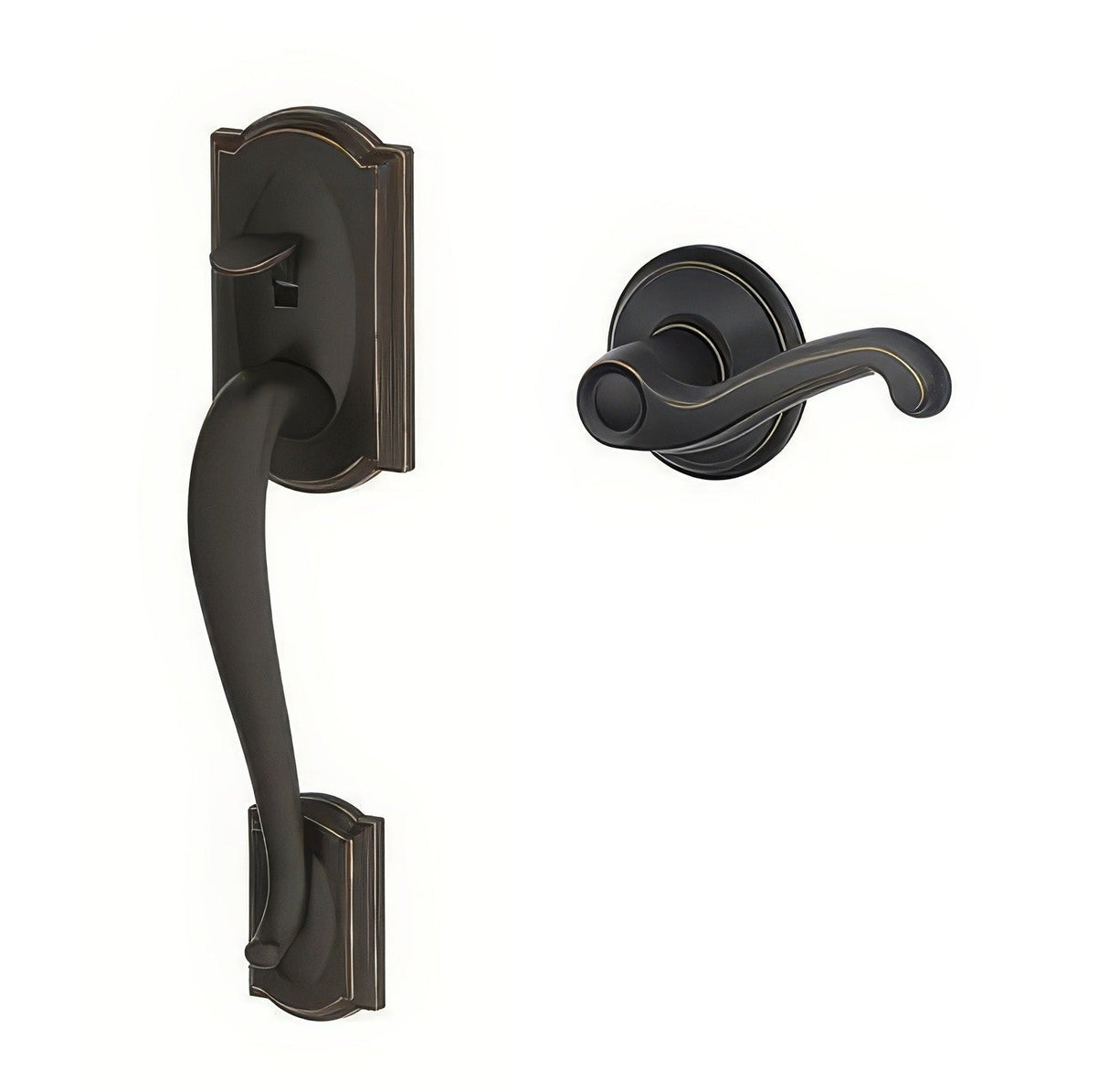 Schlage FE285CAM716FLALH aged bronze bottom half handleset
