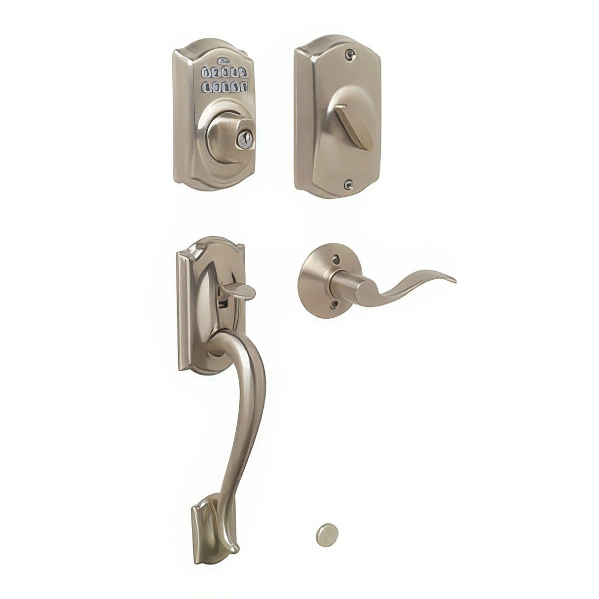 Schlage FE365CAM619ACCLH satin nickel electronic keypad handleset