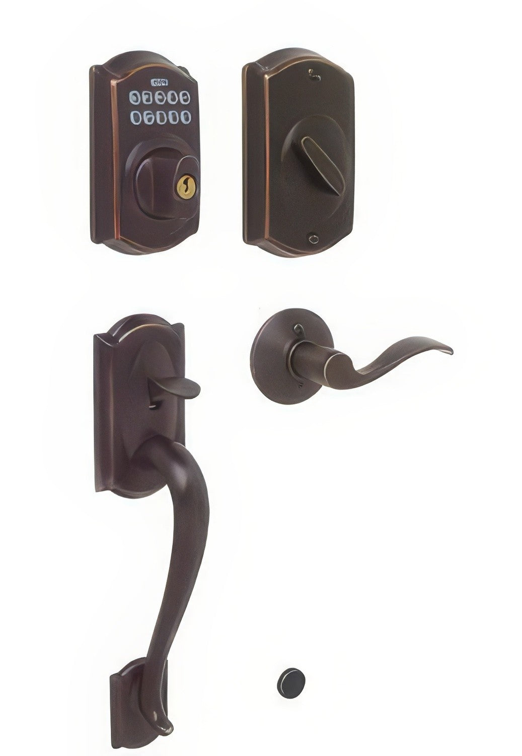 Schlage FE365CAM716ACCLH aged bronze electronic keypad handleset