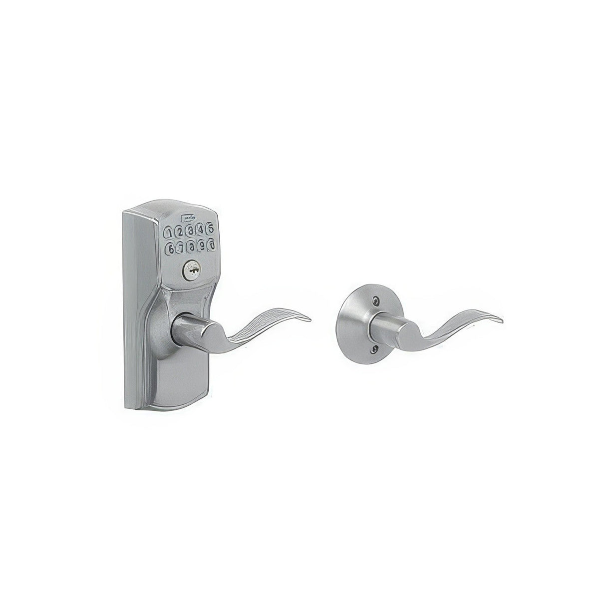 Schlage FE575CAM626ACC satin chrome keypad entry door lever