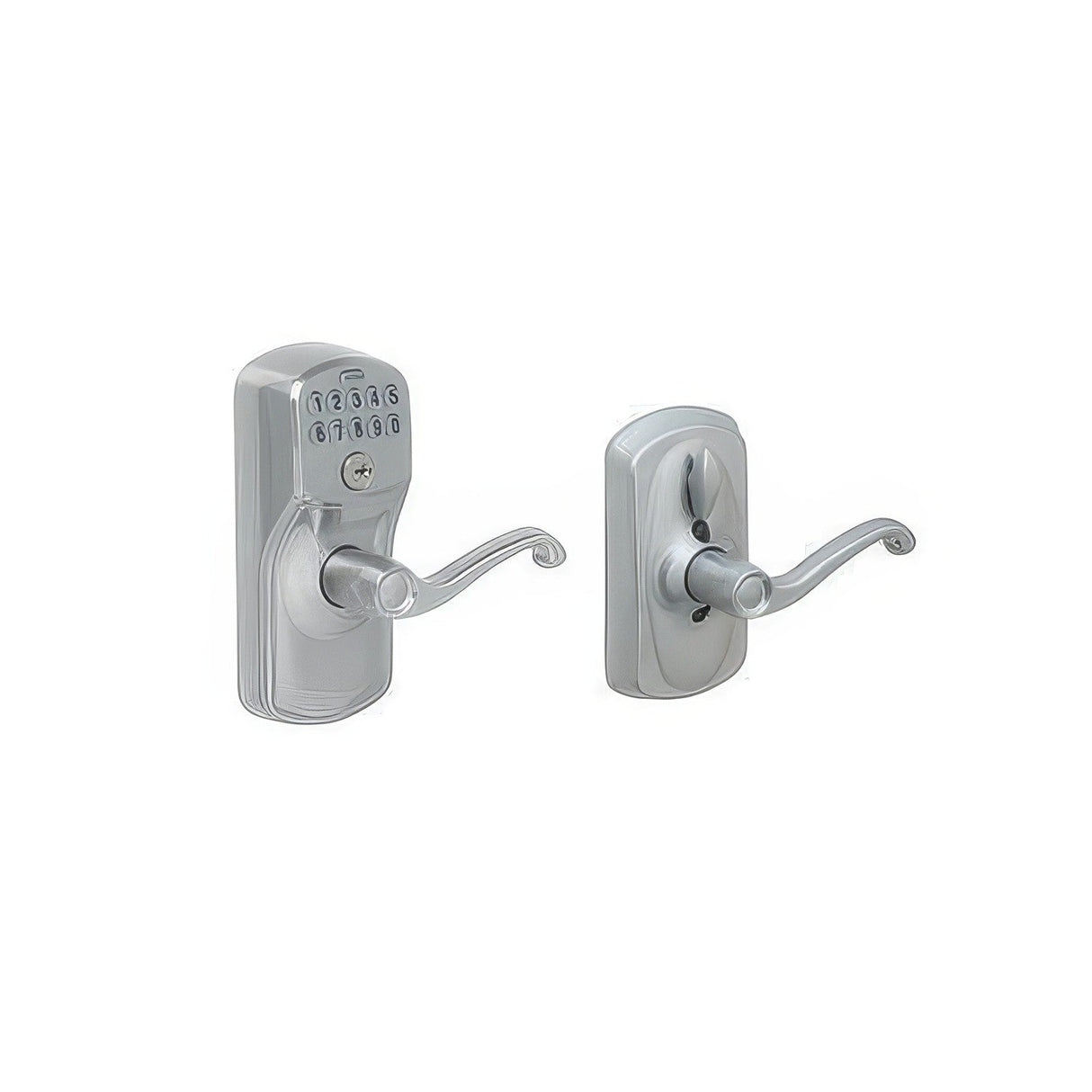 Schlage FE595PLY626FLA satin chrome keypad entry door lever