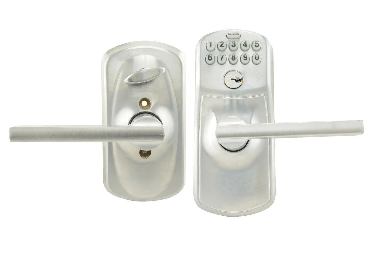 Schlage FE595PLY626LAT satin chrome keypad entry door lever