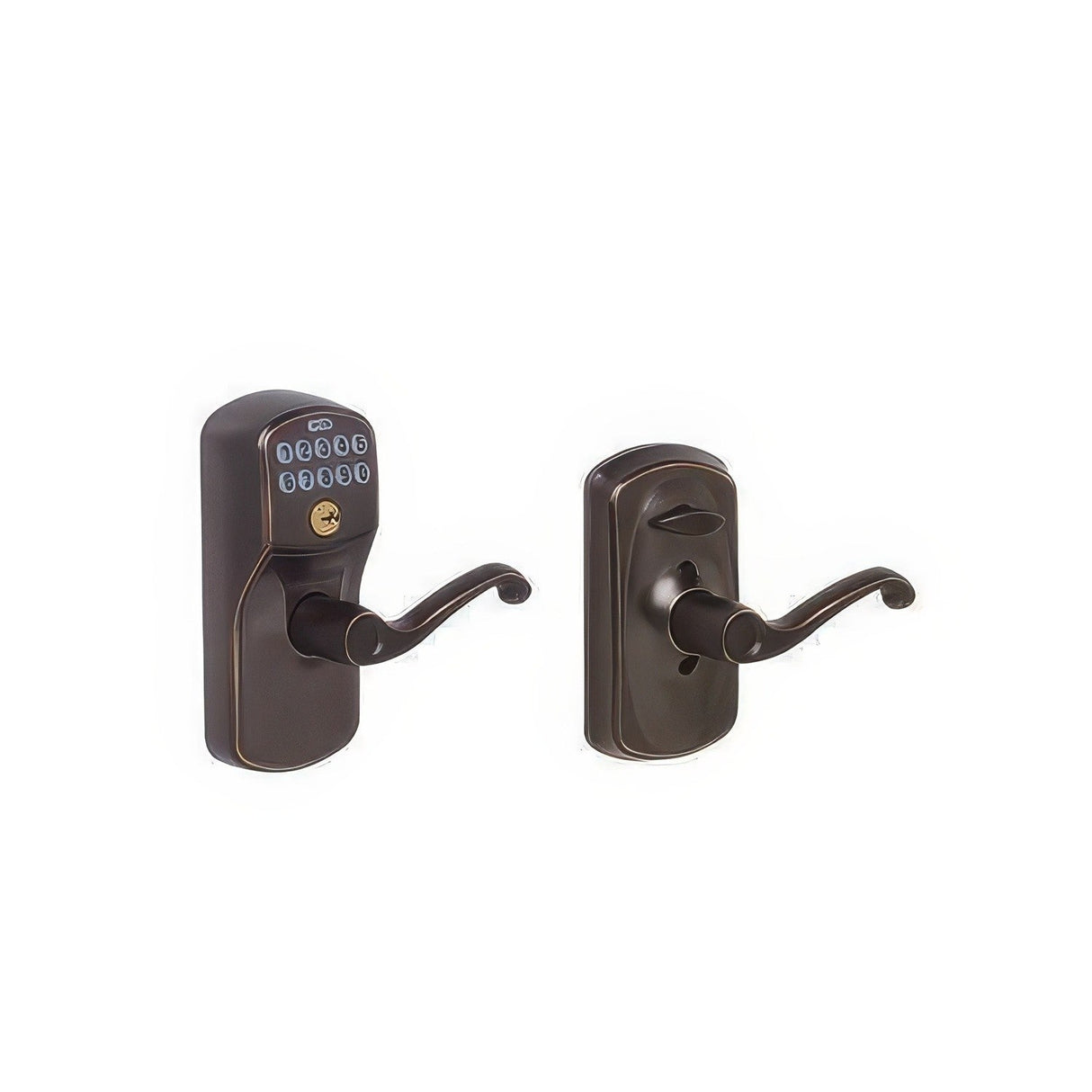 Schlage FE595PLY716FLA aged bronze keypad entry door lever