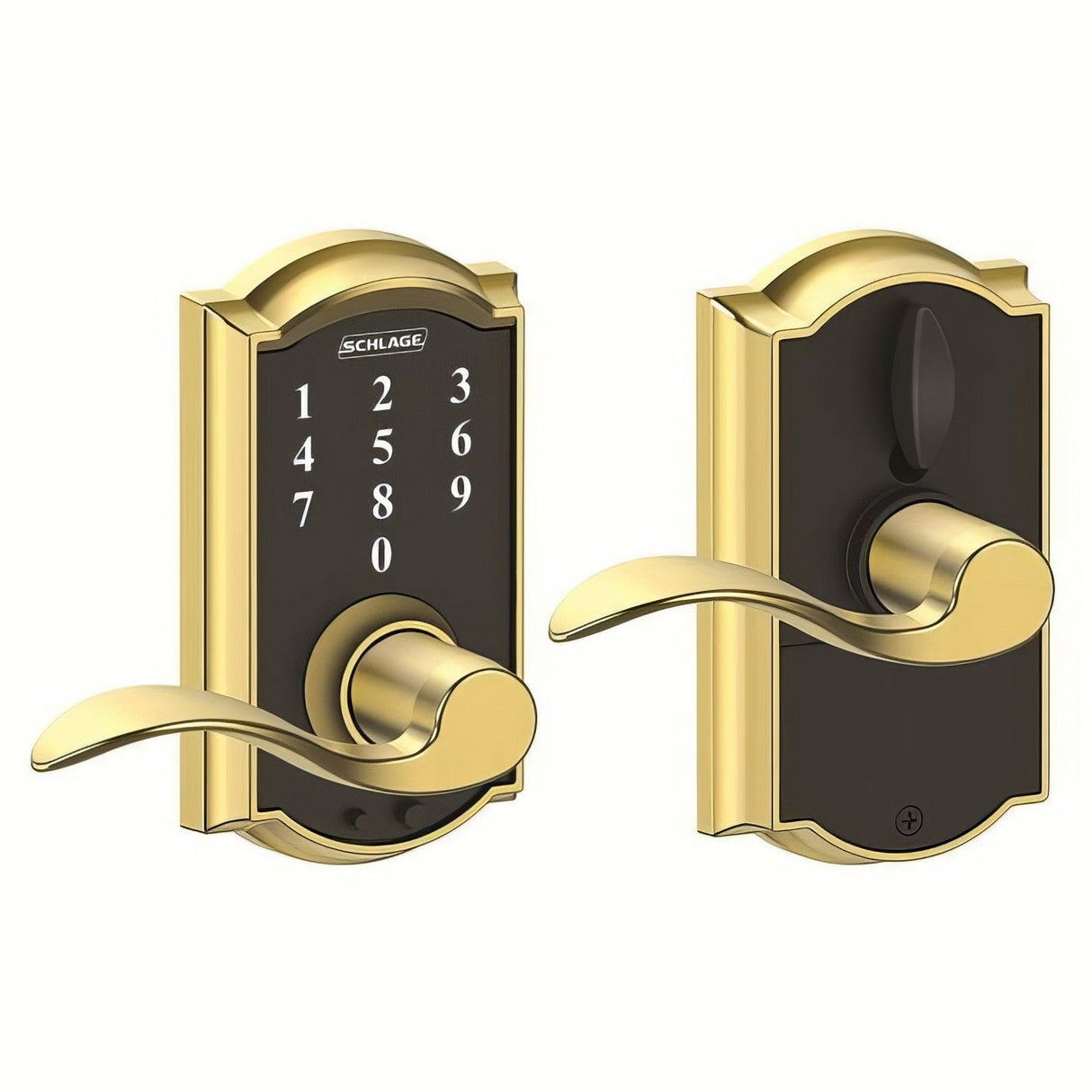 Schlage FE695CAM605ACC bright brass keyless deadbolt