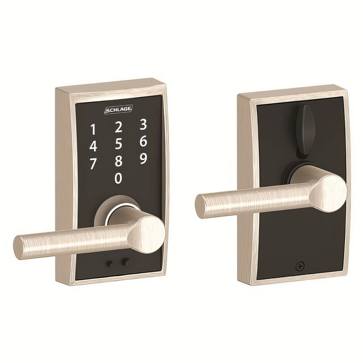 Schlage FE695CEN619BRW satin nickel touchscreen keyed entry locks
