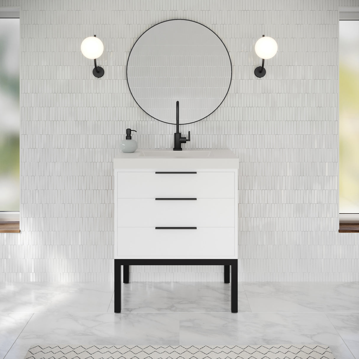 Jeffrey Alexander Gardner 31" White Single Sink Bathroom Vanity with White Resin Top - Single-Hole Faucet Top - VKGAR30WHSQRE product image 2