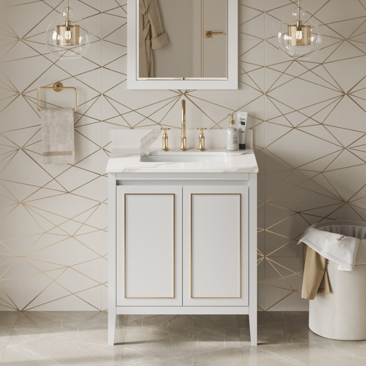 Jeffrey Alexander Percival 30" White Single Sink Bathroom Vanity with Calacatta Vienna Quartz Top - 8 in. Widespread Faucet Top product image 2