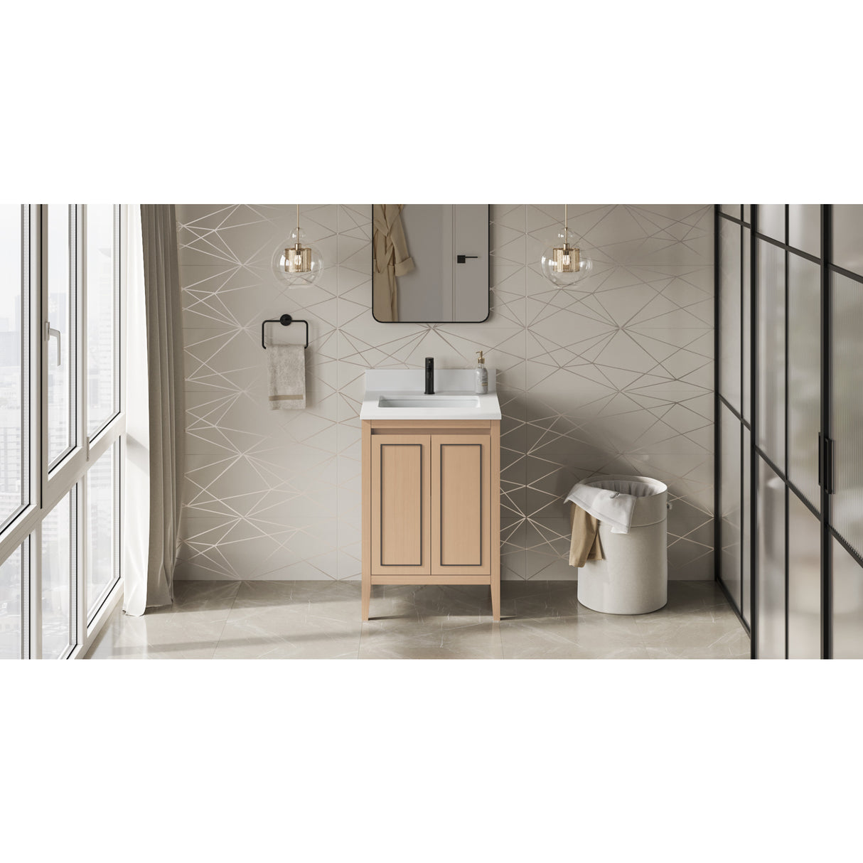 Jeffrey Alexander Percival 24" Natural Oak Single Sink Bathroom Vanity with White Quartz Top - 8 in. Widespread Faucet Top - VKITPER24NOWQR1