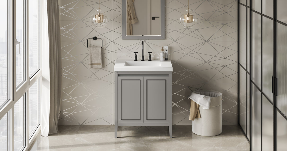 Jeffrey Alexander Percival 31" Grey Single Sink Bathroom Vanity with White Resin Top - 8 in. Widespread Faucet Top product image 5