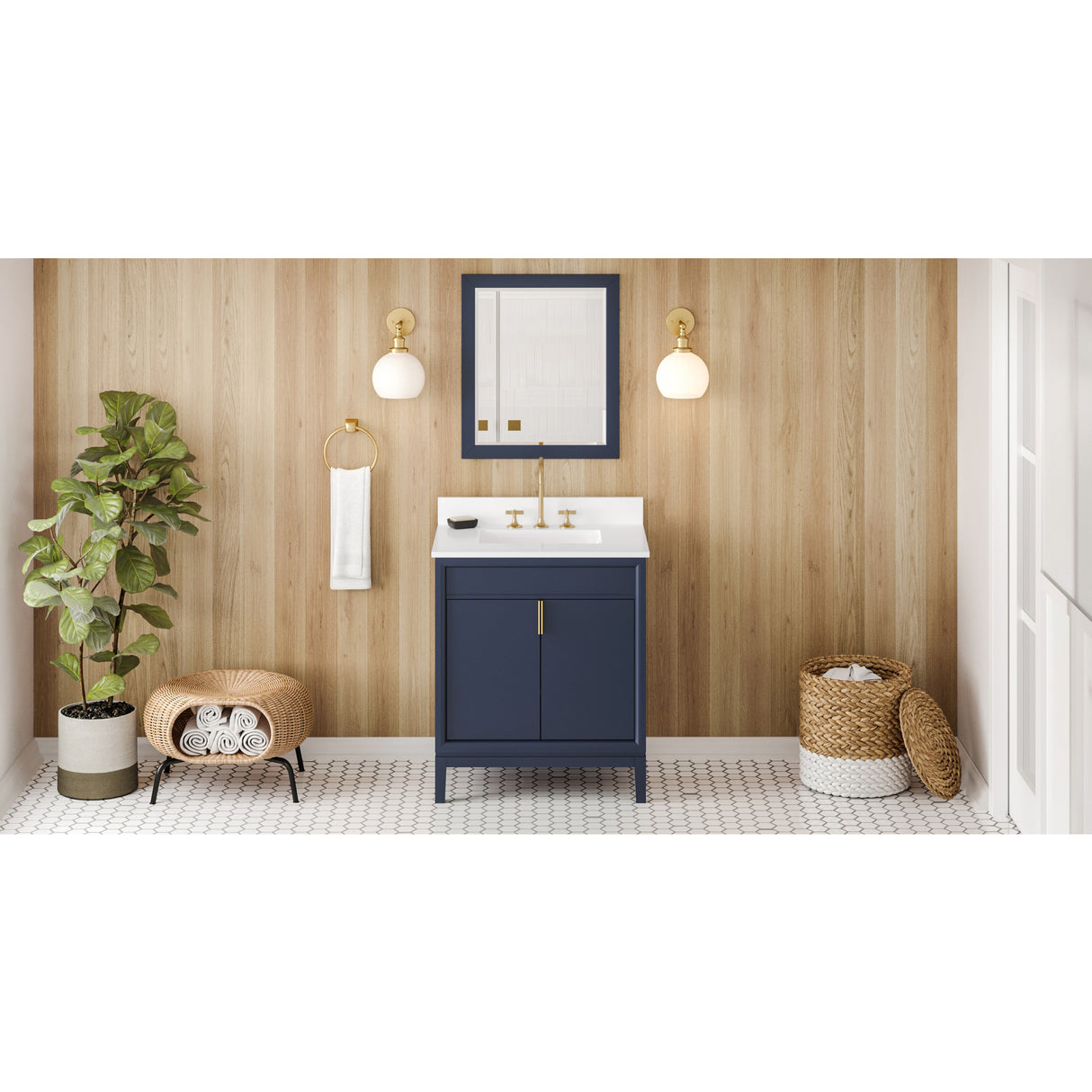 Jeffrey Alexander Theodora 30" Hale Blue Single Sink Bathroom Vanity with White Quartz Top - 8 in. Widespread Faucet Top - VKITTHE30BLWQR