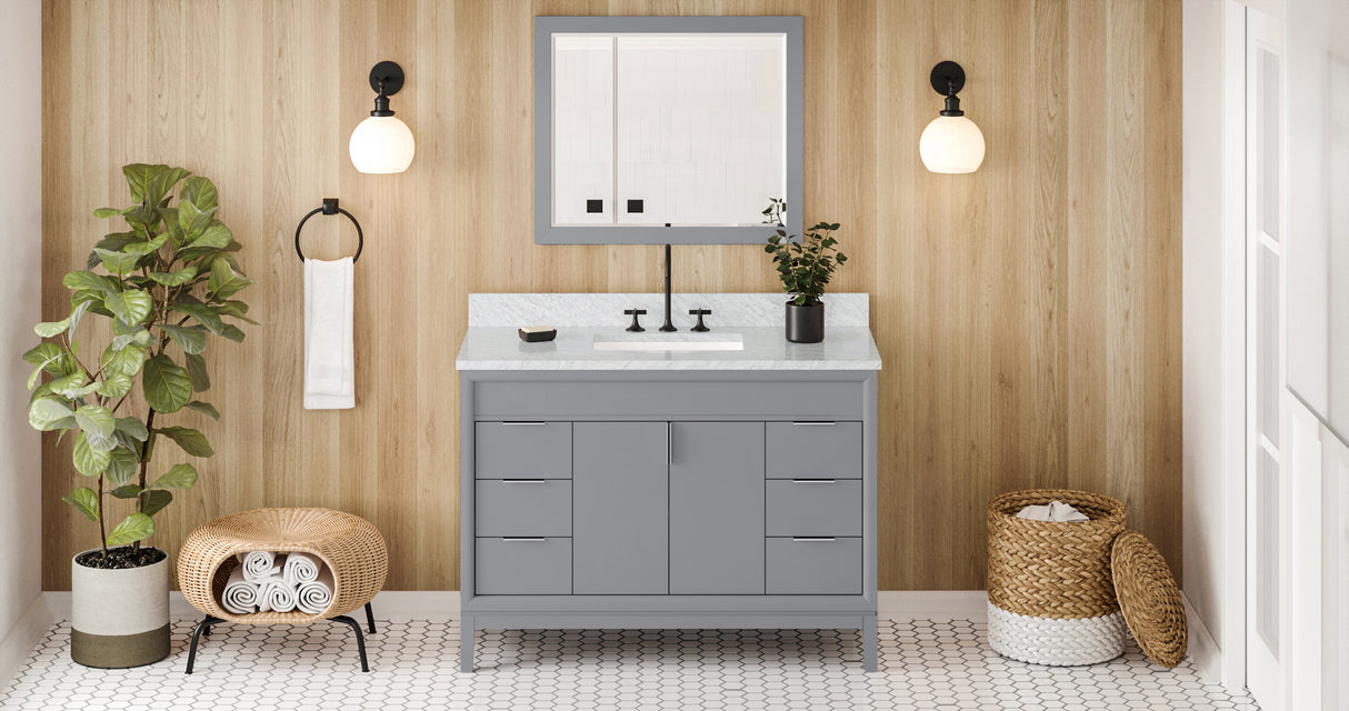 Jeffrey Alexander Theodora 48" Grey Single Sink Bathroom Vanity with White Carrara Marble Top - 8 in. Widespread Faucet Top product image 7