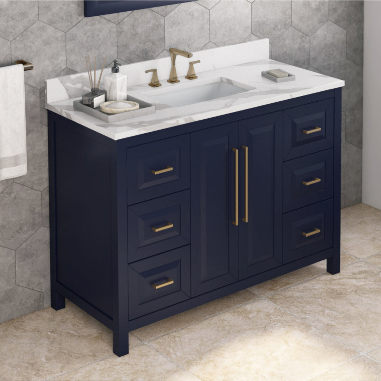 Jeffrey Alexander Cade 48" Hale Blue Single Sink Bathroom Vanity with Calacatta Vienna Quartz Top - 8 in. Widespread Faucet Top product image 2