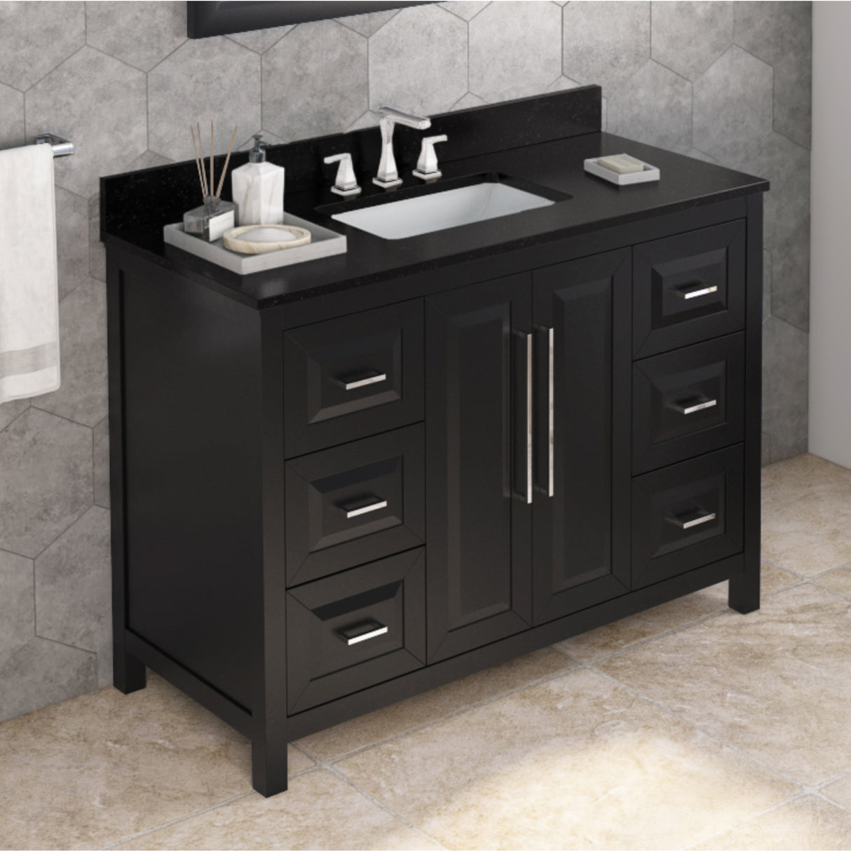 Jeffrey Alexander Cade 48" Black Single Sink Bathroom Vanity with Black Granite Top - 8 in. Widespread Faucet Top product image 2