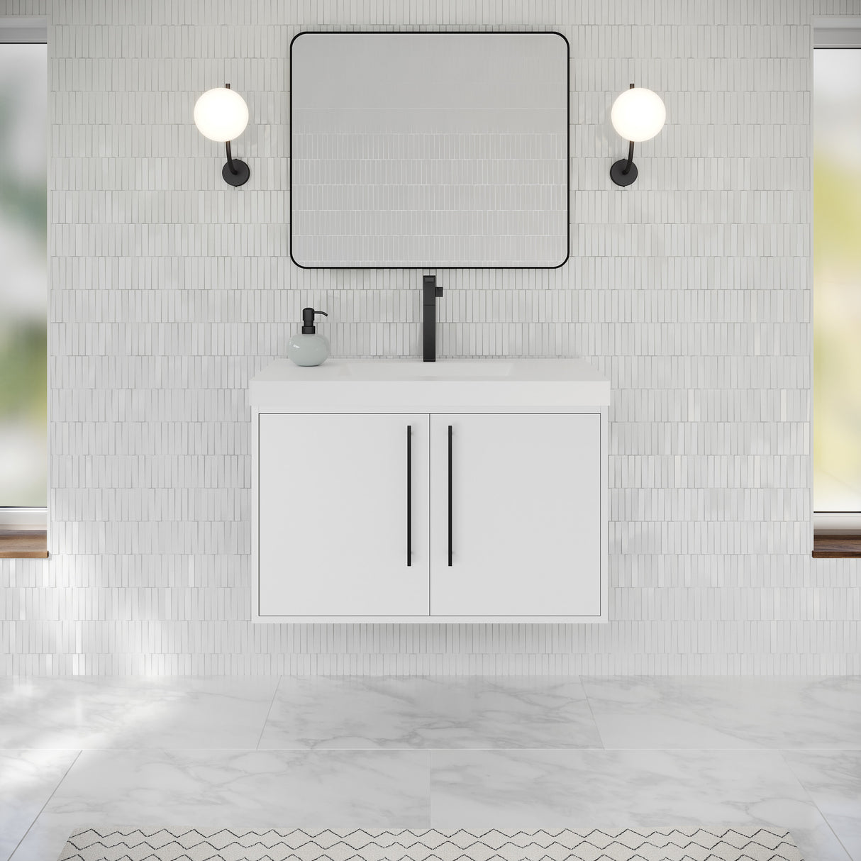 Jeffrey Alexander Tempest 36" White Single Sink Bathroom Vanity with White Resin Top - Single-Hole Faucet Top - VKTEM36WHRE product image 2