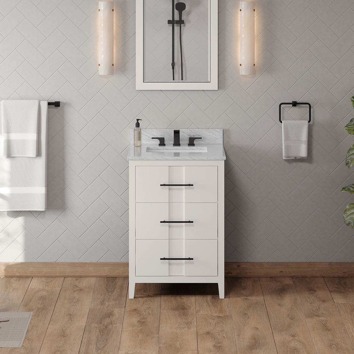 Jeffrey Alexander Katara 24" White Single Sink Bathroom Vanity with White Carrara Marble Top - 8 in. Widespread Faucet Top product image 2