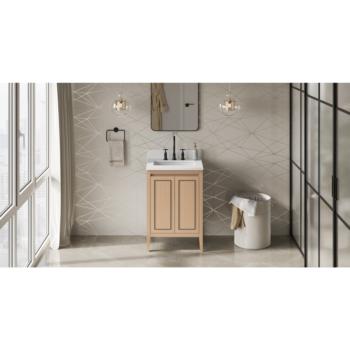 Jeffrey Alexander Percival 24" Natural Oak Single Sink Bathroom Vanity with White Quartz Top - 8 in. Widespread Faucet Top - VKITPER24NOWQR