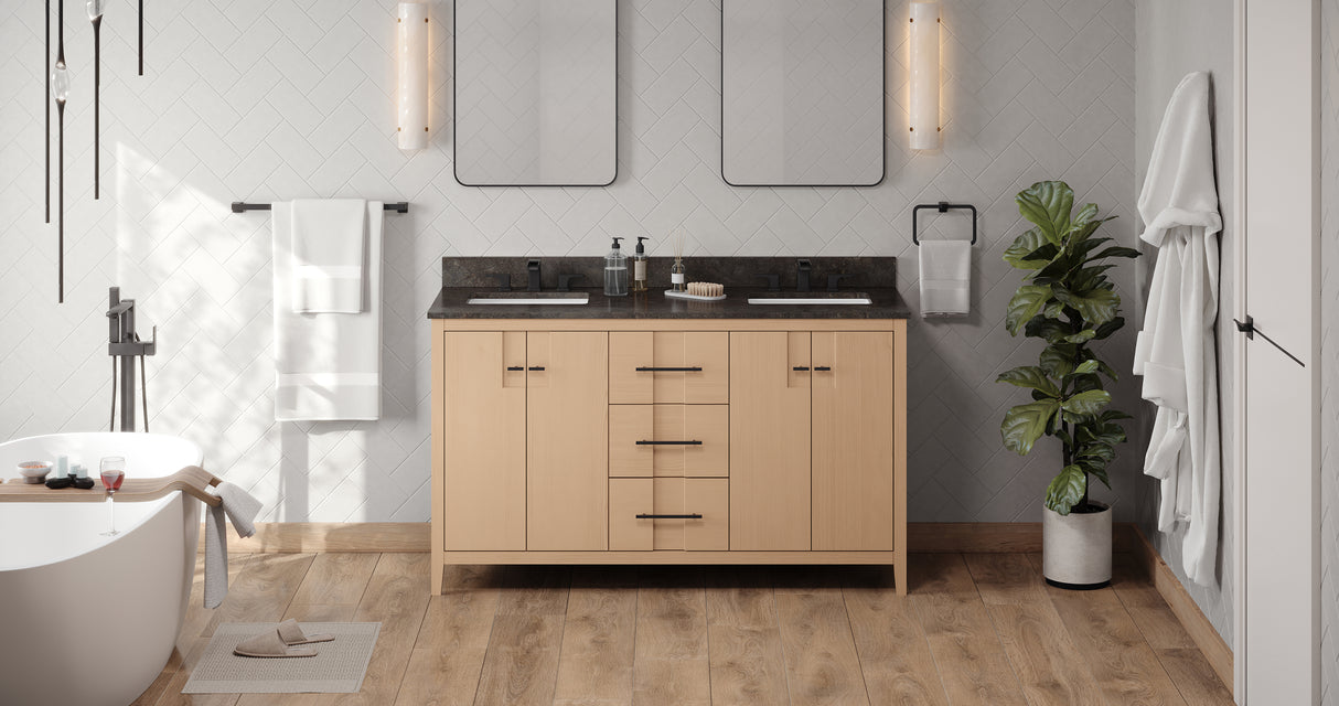 Jeffrey Alexander Katara 60" Natural Oak Double Sink Bathroom Vanity with Blue Limestone Top - 8 in. Widespread Faucet Top product image 6