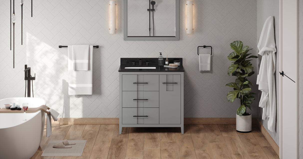 Jeffrey Alexander Katara 36" Grey Single Sink Bathroom Vanity with Black Granite Top - 8 in. Widespread Faucet Top product image 6