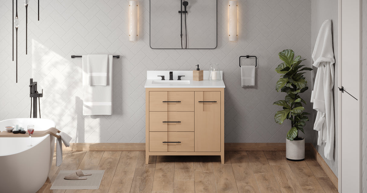 Jeffrey Alexander Katara 36" Natural Oak Single Sink Bathroom Vanity with White Quartz Top - 8 in. Widespread Faucet Top product image 6